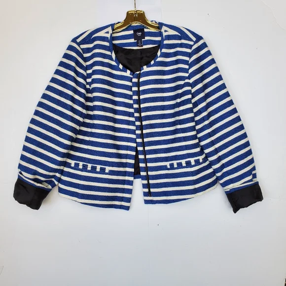 GAP Striped Blazer Jacket Zip Front w/ Pockets Textured Size 14 - EUC!~ - Picture 5 of 13